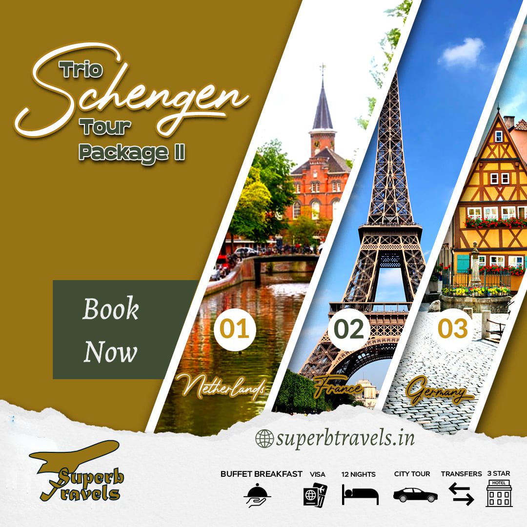 Schengen Trio Tour Package لا 日 XIX 8日 果無理 果用 0O000O 000000000 00000 Book 01 Now 02 חקקשש นน 中桃西基茶 আমজરક ANCE 03 Netkerlante Supori uperb ravels BUFFET BREAKFAST superbtravels.in VISA 12NIG 12NIGHTS CITYTOUR CITY TOUR TRANSFERS 3STAR‎"